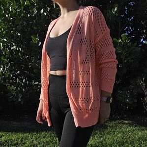 SHEIN Coral Open Knit Cardigan Size M Lightweight Spring Sweater